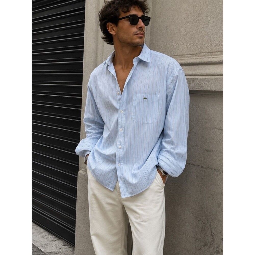 Lacoste Light Blue and White Striped Men's Dress Shirt Size 42